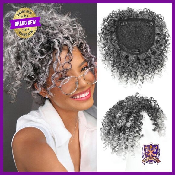 Afro Kinky Curly Clip-In Hair Topper with Bangs for Thinning Hair main image 4
